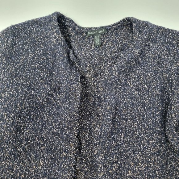 Eileen Fisher Large Cropped Wool Blend Open‎ Cardigan Sweater Purple Long Sleeve - Picture 3 of 4